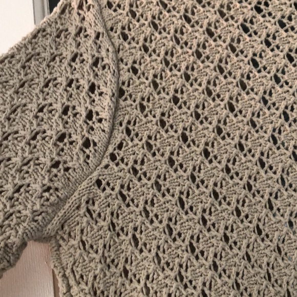 Crochet knit Tan colored lattice long sweater cardigan - Picture 3 of 3